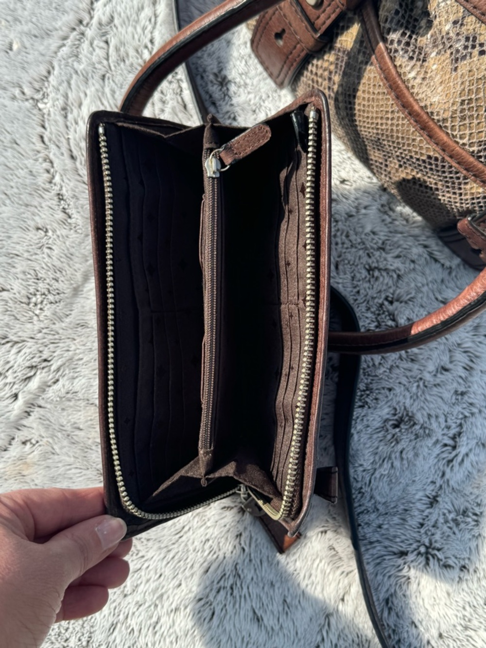 Fossil Brown Snake-Print Satchel with Dark Brown Trim - Picture 5 of 5